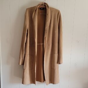 Premise Studio Women's Tan Faux Leather Faux Suede Swing Coat